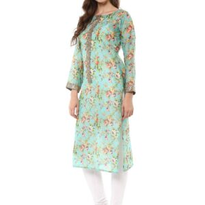 Chanderi Stitched Printed Kurta For Women
